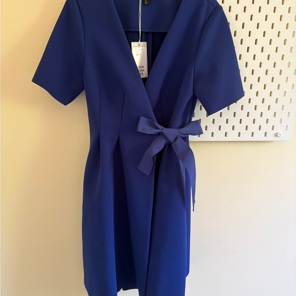 COS Blue A-Line Mini Dress V-Neck Wrap